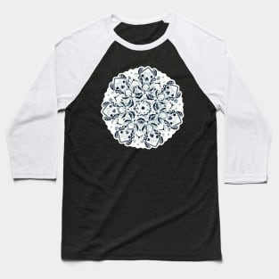 Stained Glass Mandala - Navy & White Baseball T-Shirt